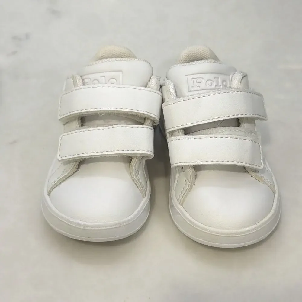 Polo Ralph Lauren Baby Toddler Sneakers Heritage White Hook Loop Size 4 Boy Girl